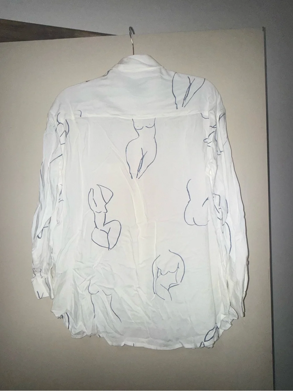 NWT PALOMA WOOL WOMENS LEANDRA BUTTON-UP BLOUSE, SIZE OS (MEDIUM), WHITE/BLUE - Picture 6 of 14